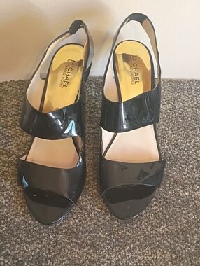 Michael Kors Black Patent Open-Toe Slingback Heels